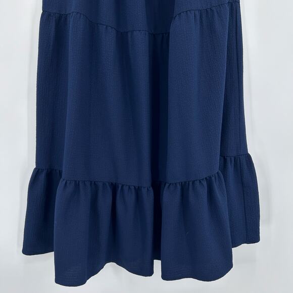 Sandra Darren Navy Tiered Ruffle Sleeveless Shift Dress Casual Plus Womens 1X - Picture 5 of 11